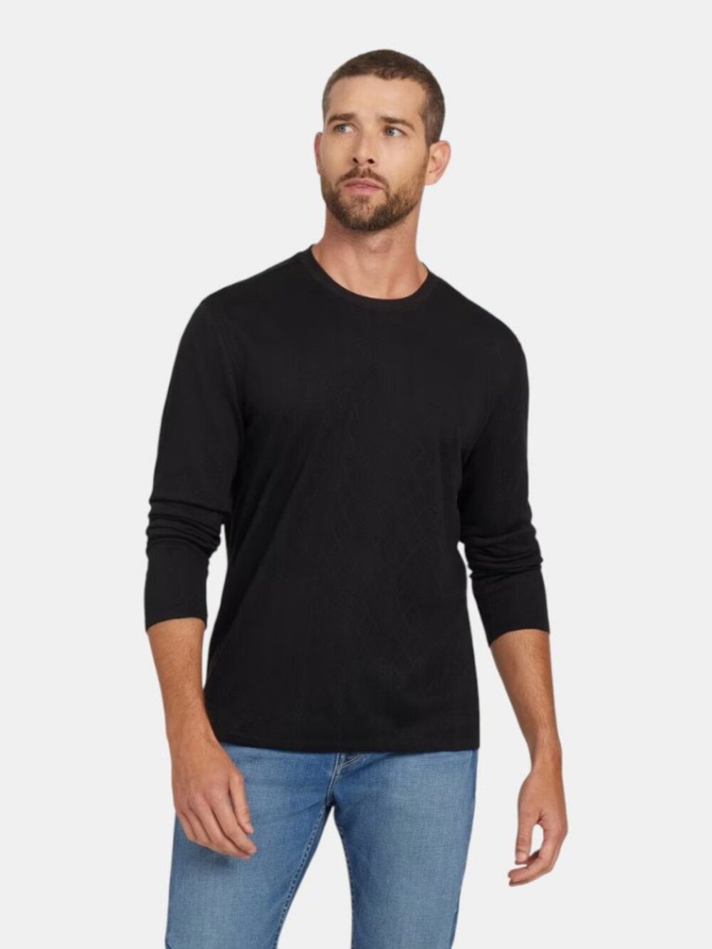 GUESS MEN'S TEXTURED KNIT LONG SLEEVE CREWNECK TOP BLACK NWT SIZE XL